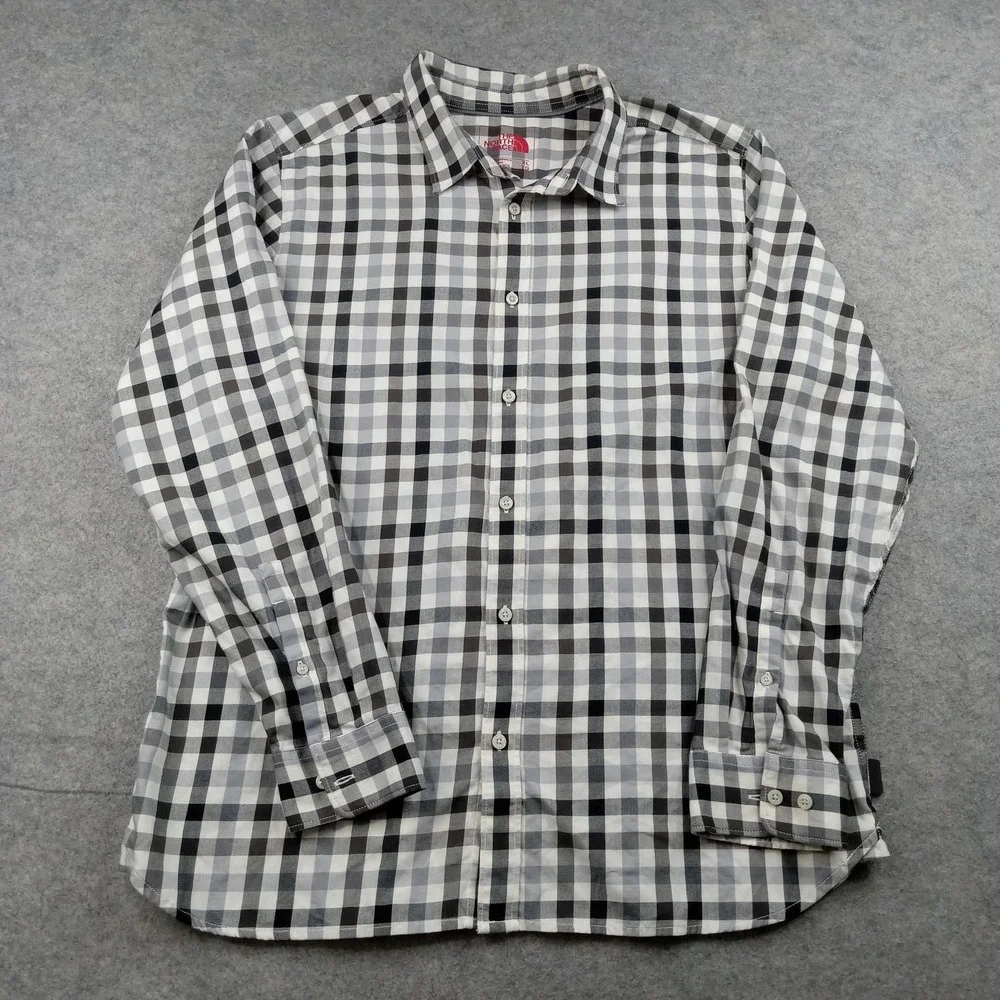 The North Face Shirt Mens XL Gray Check Button Front Long‎ Sleeve Woven Casual